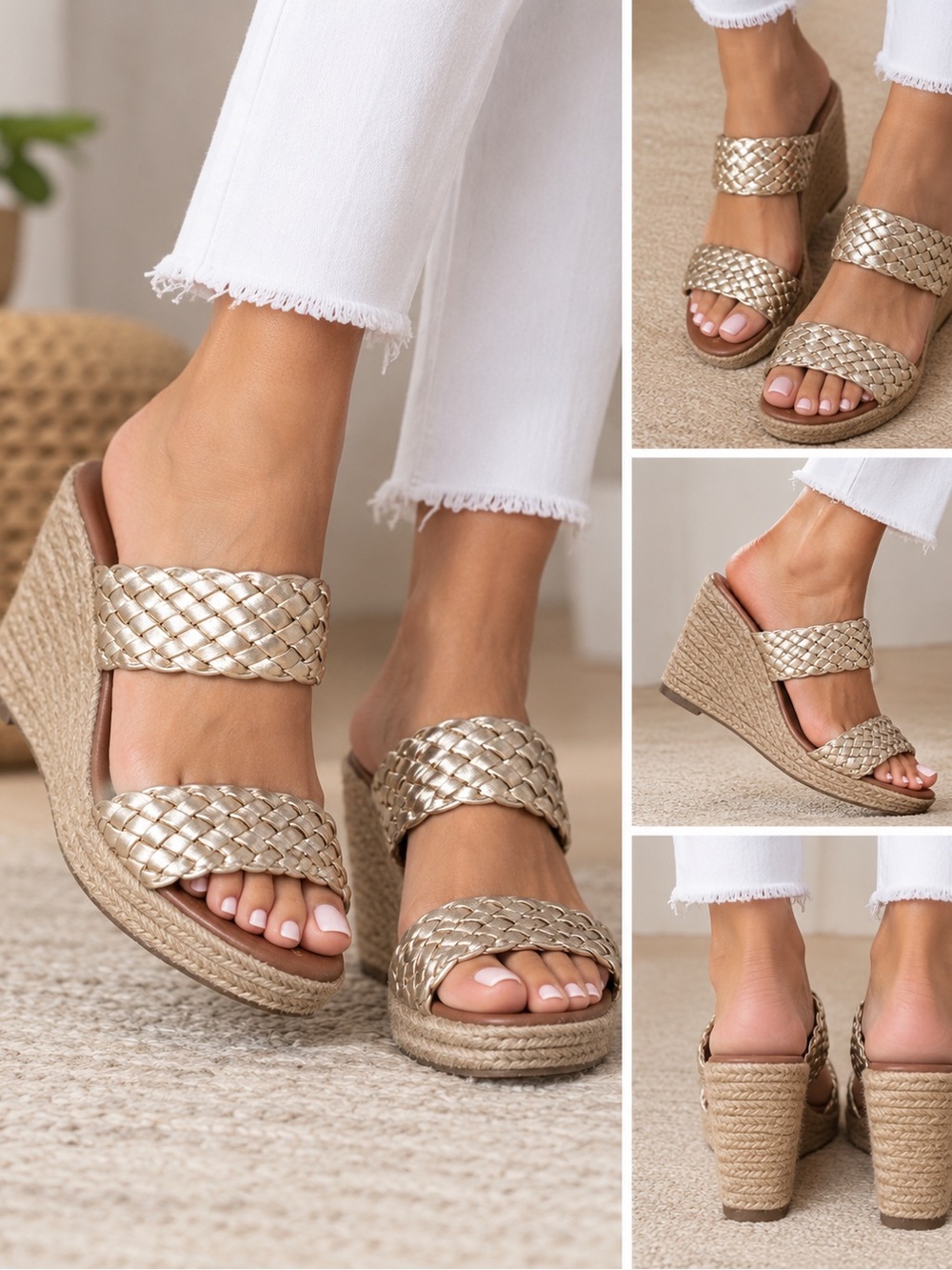 Tommy Bahama Shelly Metallic Gold Braided Espadrille Wedge Sandals 9M